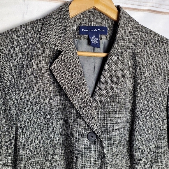 Preston & York Black White Button Down Pockets Suit Jacket Blazer Size 12 - Picture 2 of 10
